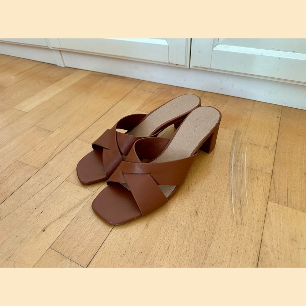 LOFT Criss Cross Mule Sandals Brown Leather 11M